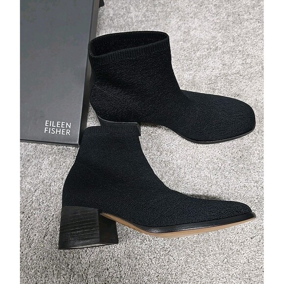 Eileen Fisher Paron Crepe Stretch Knit Bootie Black Women's Size 6.5 Retail $225 - Picture 1 of 8